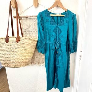 Lucky Brand Bohemian Fable Embroidered Teal Hippie 70s Henna Mandala Medium